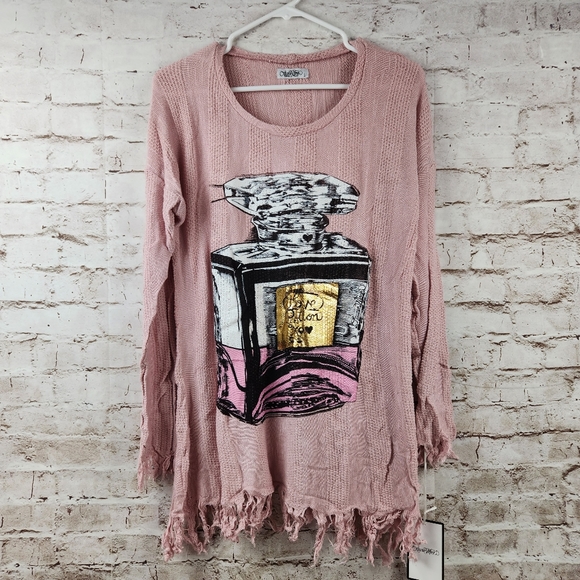 Lauren Moshi Dresses & Skirts - Lauren Moshi Gretta Sweater Dress Tunic Pink Love Potion Fringe Large NWT